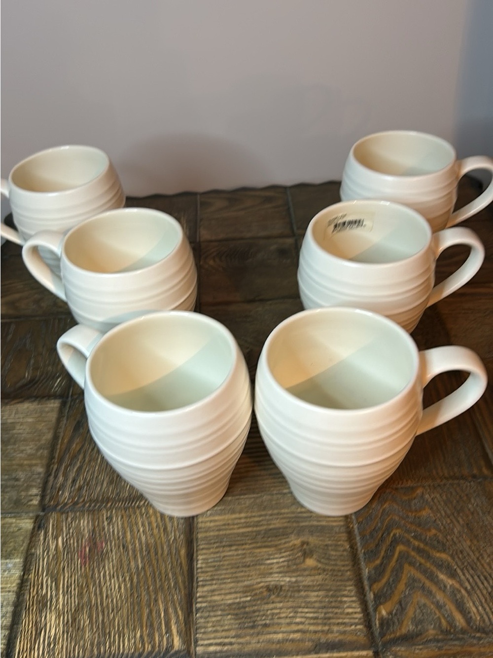 Mikasa Swirl White DJ100 Coffee Mugs Set of 6 Ribbed Ceramic